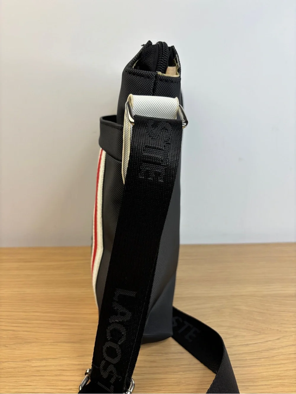 Lacoste Messenger Bag/Sling Bag Signature Sporty Red/White Stripe Alligator Logo